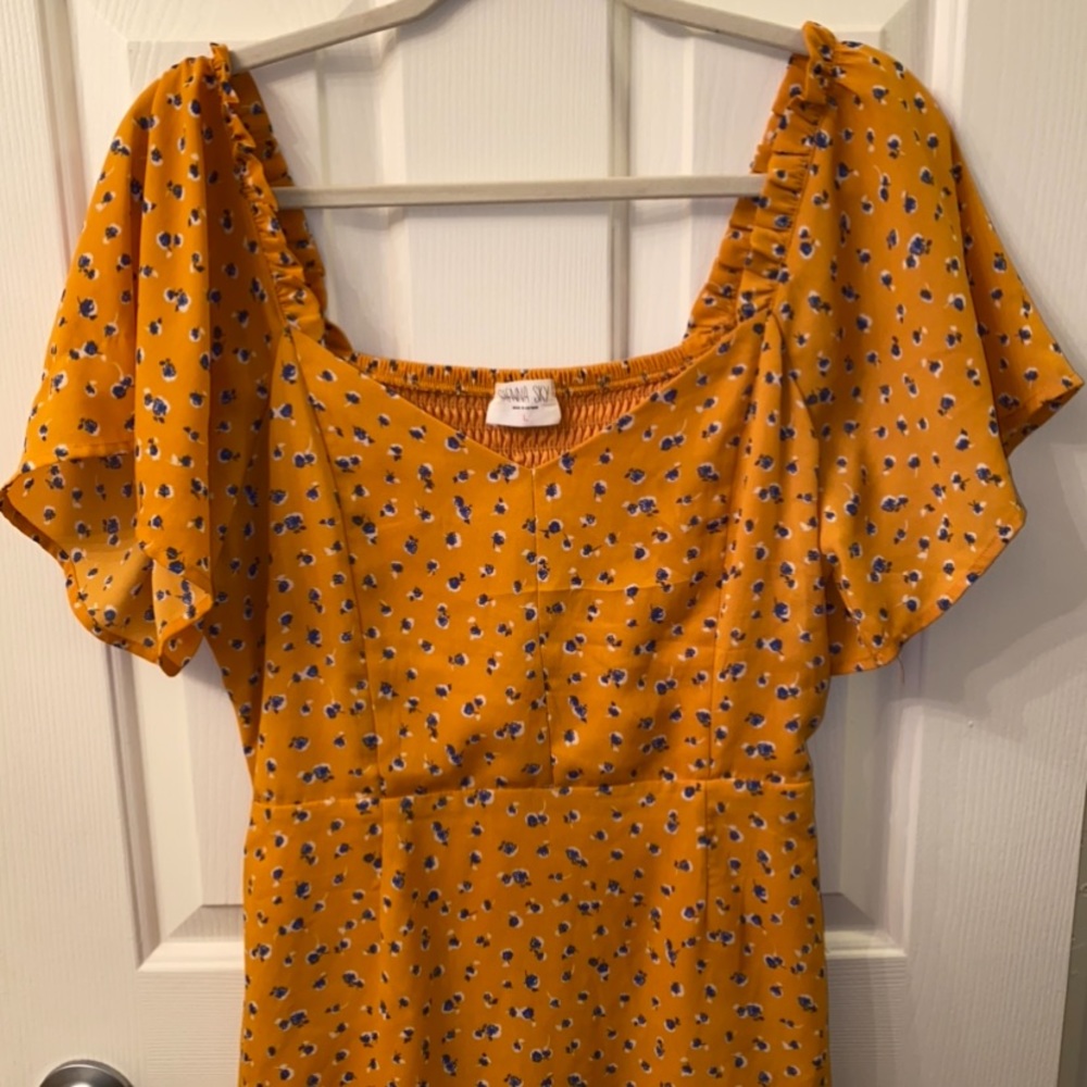 Yellow Dress With Blue Flowers
